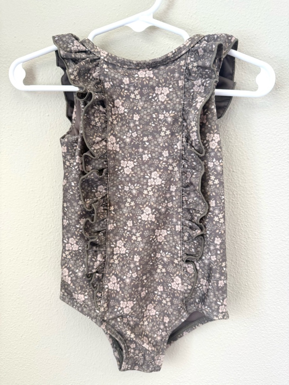 Jamie Kay Girls 12M Floral One Piece Swimsuit Ruffle Taupe Mauve